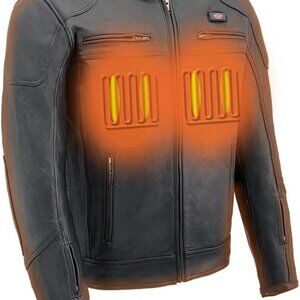 Milwaukee Leather Heated Jacket for Men's Black Cowhide Leather Motorcycle Jacke